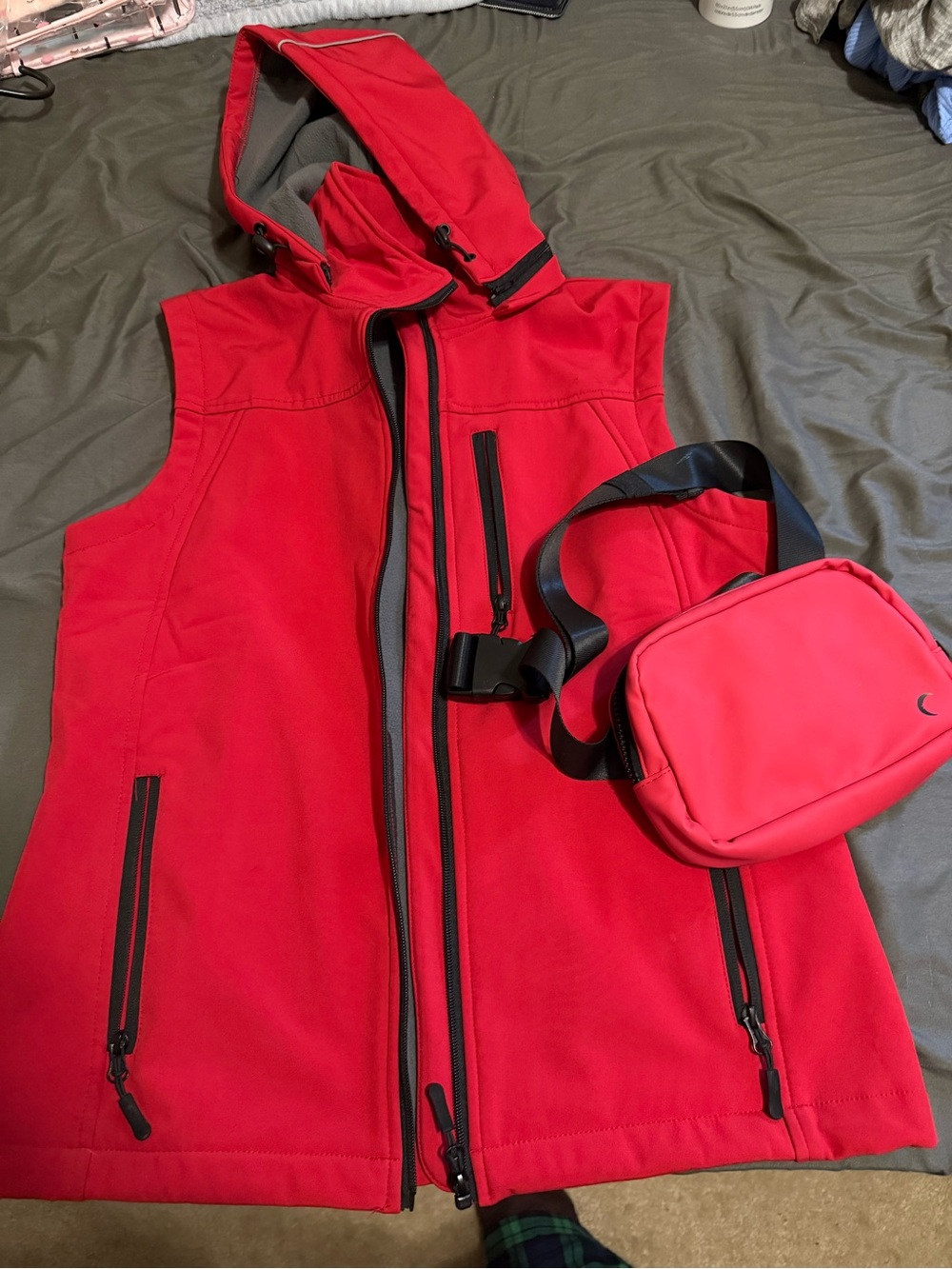 Creatmo US Red Hooded Vest + Zyia Crossbody Bag Bundle Sporty Chic Set
